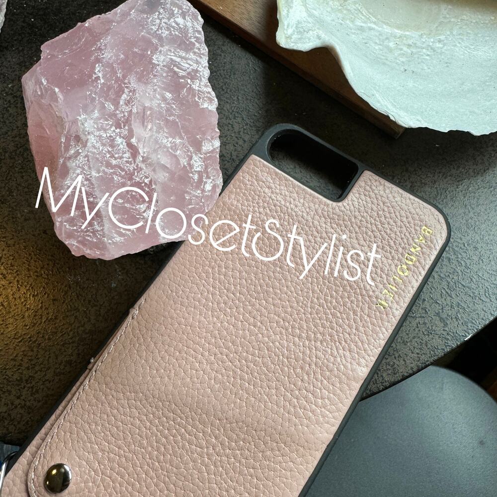 NEW BANDOLIER Pink Peach Leather iPhone Case Wallet 8+ 7+ 6+ plus Strap SET RARE